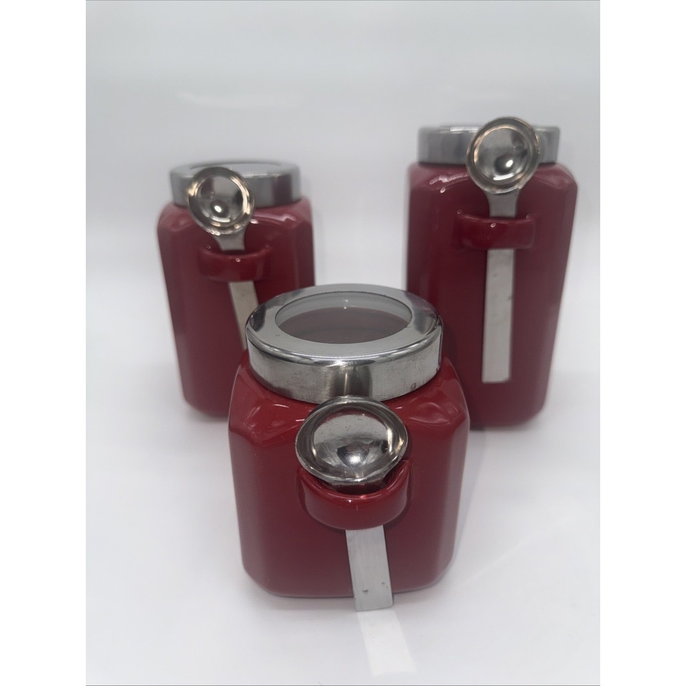 Set of 3 Red/Silver Mainstay Canisters With Spoons